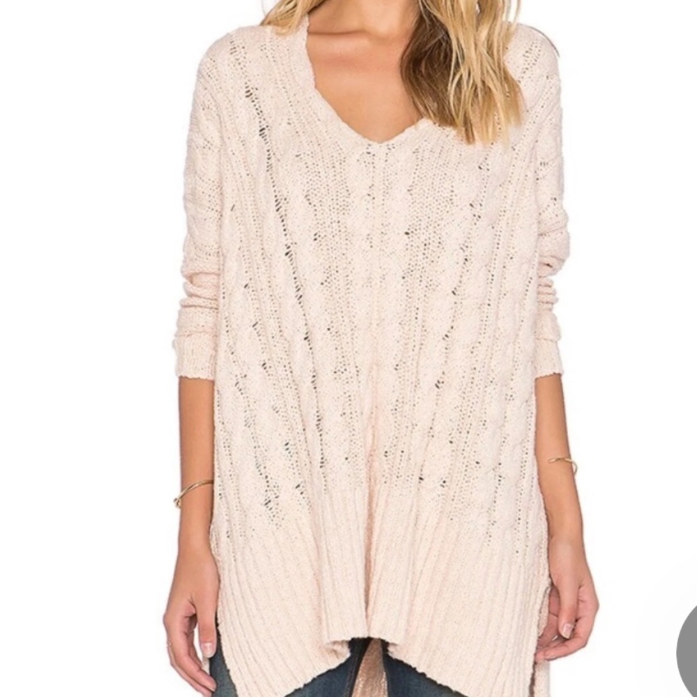 Free People Easy Cable V Neck Sweater S